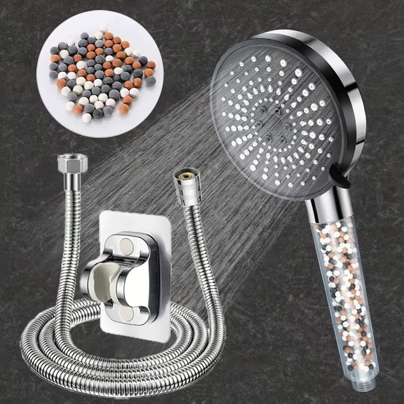 5-Speed Water Adjustment Filter Shower Head High Pressure Negative Ion Hard Water Softening Shower Head Set