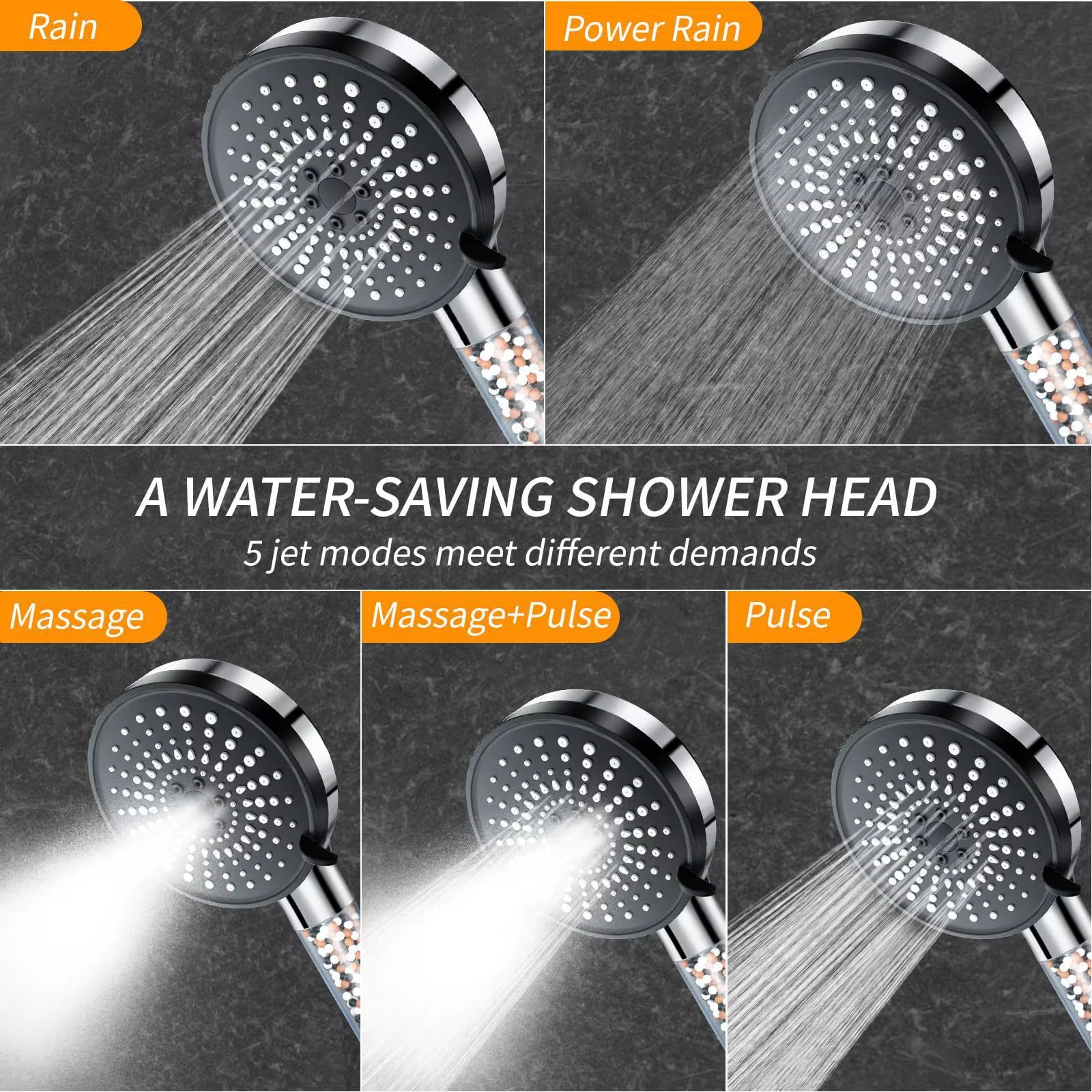 5-Speed Water Adjustment Filter Shower Head High Pressure Negative Ion Hard Water Softening Shower Head Set